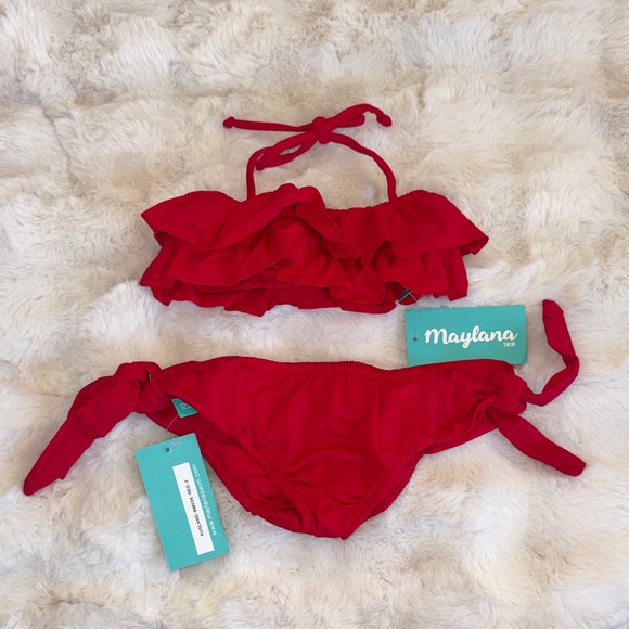 Kids Red Ruffle Bikini - Picture 1 of 4